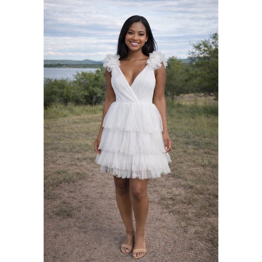 Lulu's White Toulle Party Cocktail Tiered‎ Mini Dress XS